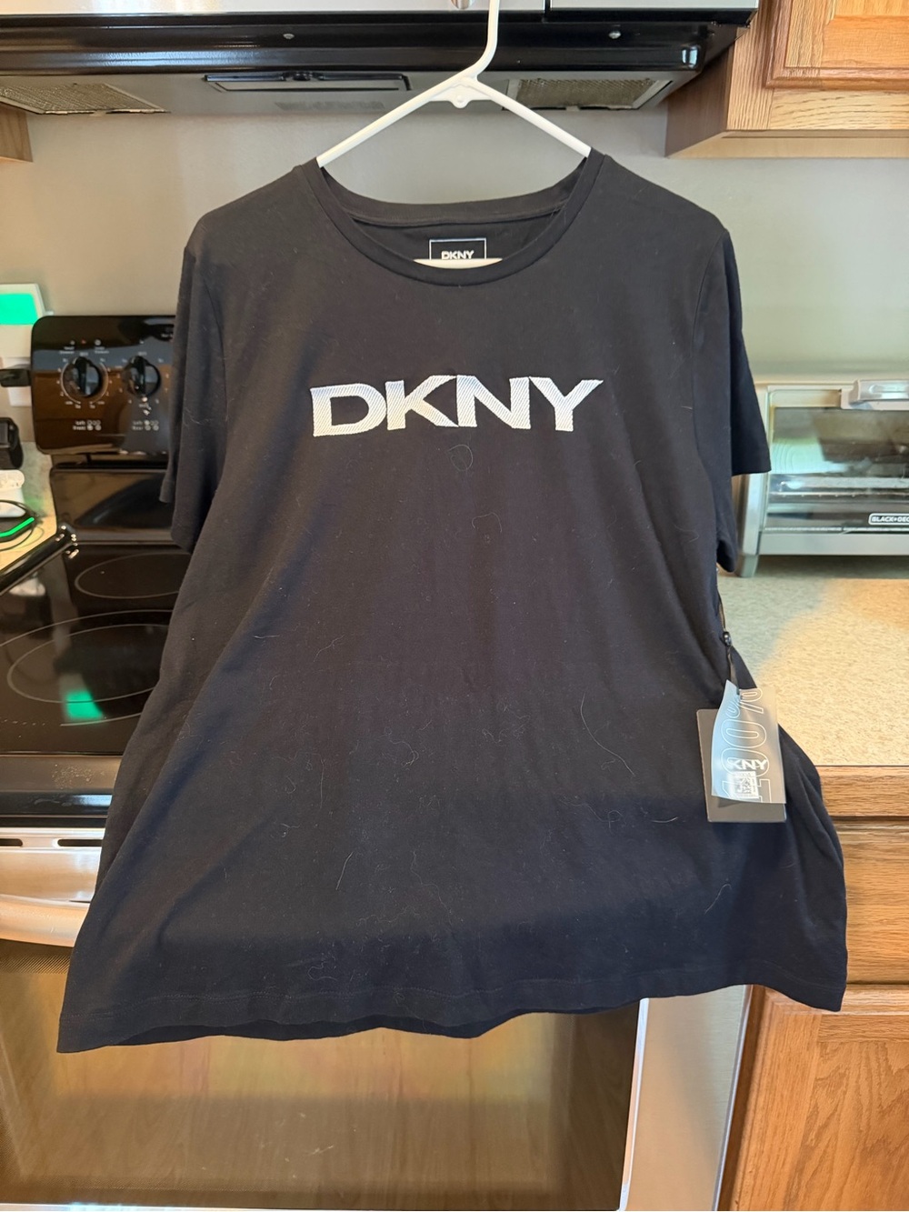 DKNY Black Short Sleeve Tee with White Logo